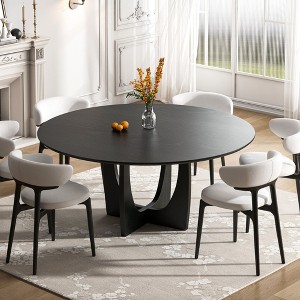 PexFix 59" x 59" Solid Wood Farmhouse Dining Table Round Wood Top with Arched Cross Legs for Modern Dining Rooms & Family Gatherings Black - 1 of 4
