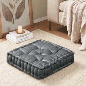 1 Pc Stylish Cozy Square Chenille Floor Pillow Cushion, Tufted Face Scallope Edge Polyester Filled Ultra Soft Cushion for Relaxing Decor Style - 1 of 4