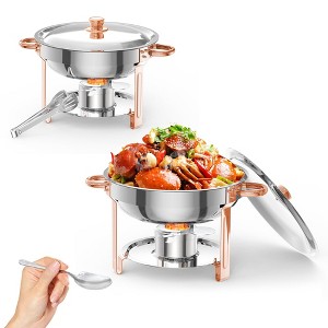5QT Chafing Dish Buffet Set, NSF - Certified Round Stainless Steel Food Warmers with Lid, Lid Holder, Spoon & Tweezer for Catering Galas - 1 of 4