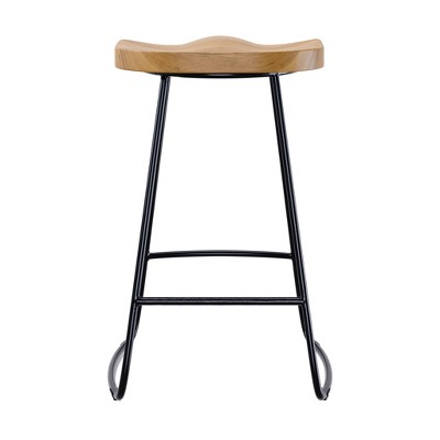 Sleek Black 21.7" Backless Wood & Metal Counter Stool