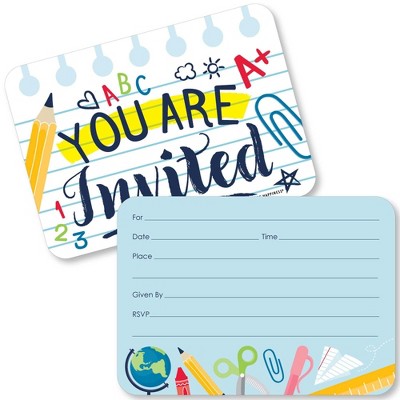 Big Dot of Happiness Back to School - Shaped Fill-in Invitations - First Day of School Classroom Invitation Cards with Envelopes - Set of 12