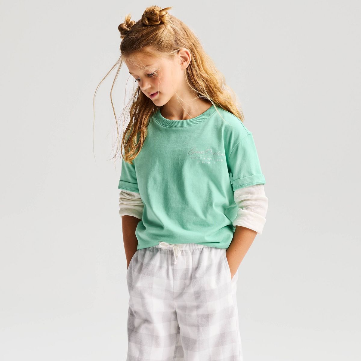 Girls' Twofer Long Sleeve Relaxed Fit 'Great Outdoors' Graphic T-Shirt - Cat & Jack™ Green