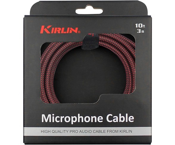 KIRLIN XLR Male To XLR Female Microphone Cable - Black And Red Woven Jacket 10 ft.