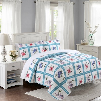 Blue Checkered Print 3-Piece Comforter Set, King Size – Includes 1 Soft Lightweight Comforter and 2 Matching Pillowcases, Modern Bedding