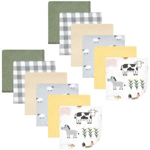 Hudson Baby Flannel Cotton Washcloths, Cute Farm 12 Pack, One Size - 1 of 4