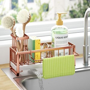 Sponge Holder for Kitchen Sink, Self-draining Sink Caddy with Brush and Dishcloth Holders, Stainless - 1 of 4