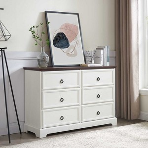 KTMBDW  Modern 6 Drawer Double Dresser for Bedroom with Black Pull ring, Adults & Kids Wide Dressers & Chests of Drawers for Hallway, Entryway - 1 of 4