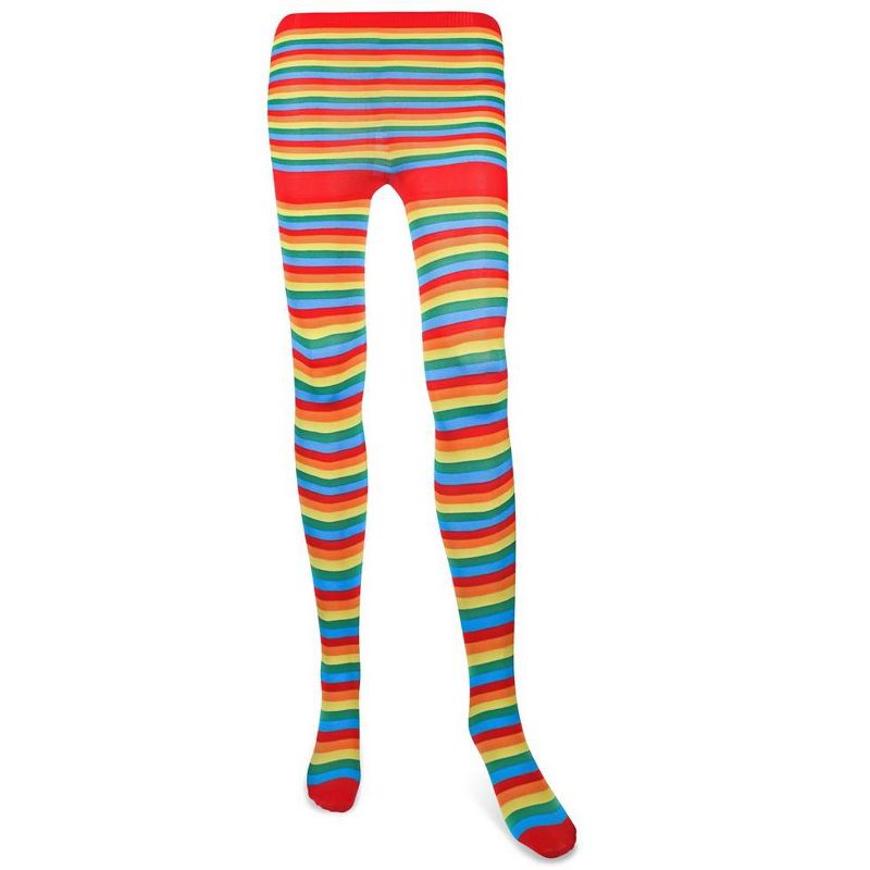 Skeleteen Colorful Rainbow Striped Tights - Striped Nylon Clown Stretch Pantyhose Stocking Accessories for Every Day Attire and Costumes, 1 of 5