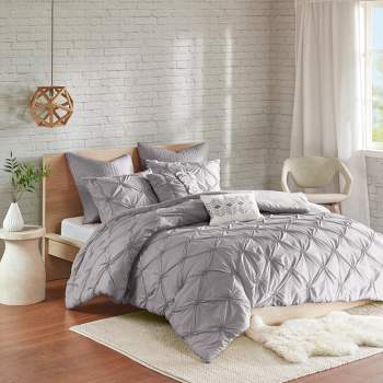 Gray Stella Embroidered Duvet Cover Set (Full/Queen) 7pc
