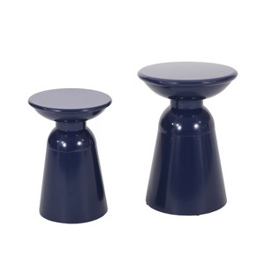 Vynxaria Patio End Tables - Set of 2, Navy Blue Flared Design, Modern Outdoor Side Tables - 1 of 4
