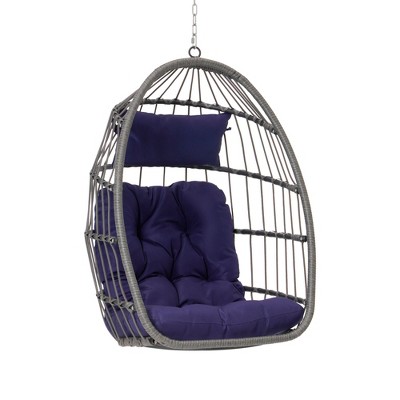 Infurnic Patio Swings, Hammock Hanging Swinging Chair with Soft Cushion, Outdoor Swing Egg Chair for Balcony Backyard Garden, Blue, 28.5"*28.7"*55.11"