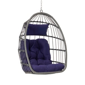 Infurnic Patio Swings, Hammock Hanging Swinging Chair with Soft Cushion, Outdoor Swing Egg Chair for Balcony Backyard Garden, Blue, 28.5"*28.7"*55.11" - 1 of 4