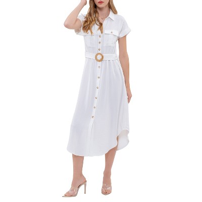 August Sky Women's Belted Button Up Shirt Dress