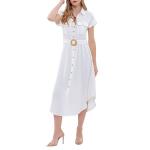 August Sky Women's Belted Button Up Shirt Dress - 1 of 4