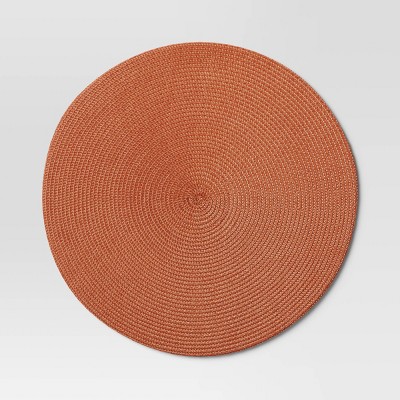 Polyround Charger Placemat Orange - Threshold™: Traditional Round Table Decor, Basket Weave, Spot Clean, Fall Season