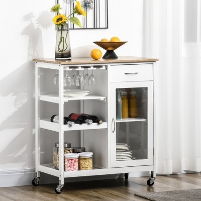 Rolling Kitchen Island with Storage, Kitchen Cart with 4-bottle Wine Rack, Bar Cart