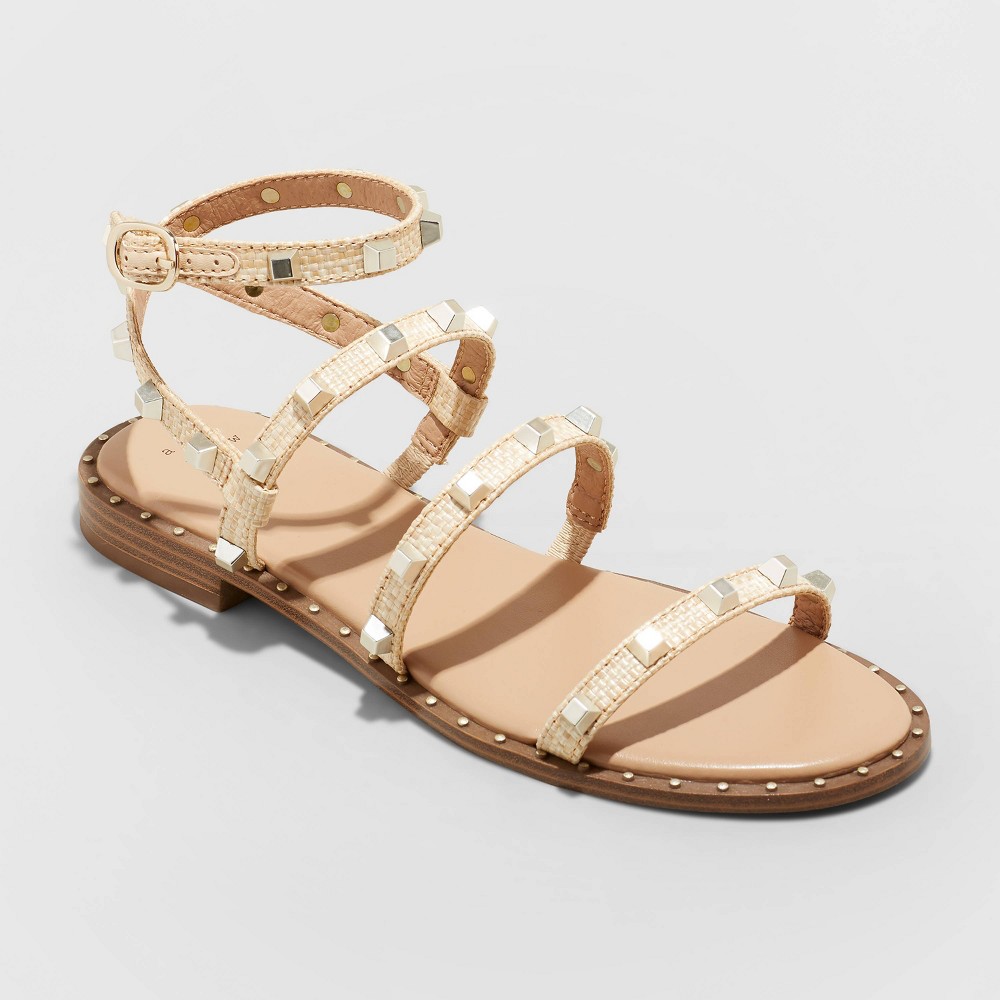 Women's Astrid Studded Strappy Sandals - A New Day Natural, Size 5