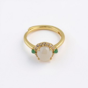 Anna-Kaci Women's White Jade Ring with Crystal Halo and Green Gemstone Accents - 1 of 4