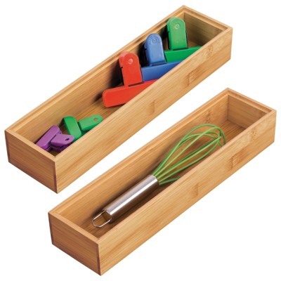 mDesign Stackable Wooden Bamboo Drawer Organizer Tray