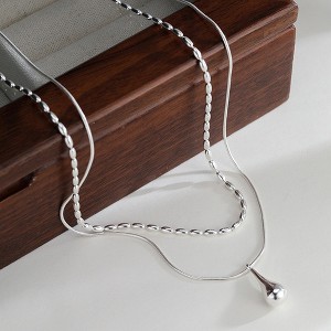 HTUTWOO Silver Rice Droplet Necklace Double - Layer Snake Bone Chain Simple and Versatile Personalized and Elegant Jewelry for Women - 1 of 4