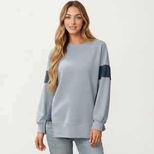 Anna-Kaci Women's Crew Neck Long Sleeve Pullover Top with Colorblock Sleeve Detail - 1 of 4