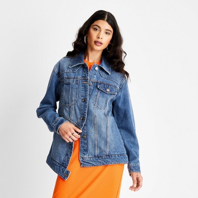 Women's Asymmetrical Jean Jacket - Future Collective™ with Kahlana Barfield Brown Blue Denim