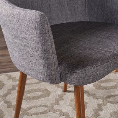 Light Gray Mid-Century Modern Fabric Dining Chair with Dark Brown Metal Legs, Set of 2