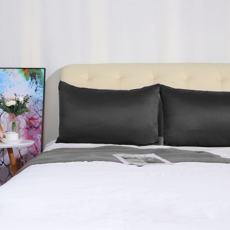 2 Pcs Queen(20"x30") Silky Satin Luxury Pillow Cases Black - PiccoCasa, 4 of 7