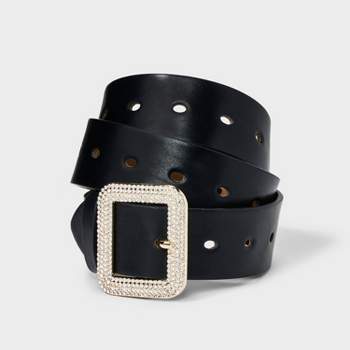 Women's Square Buckle Belt - A New Day™ Black