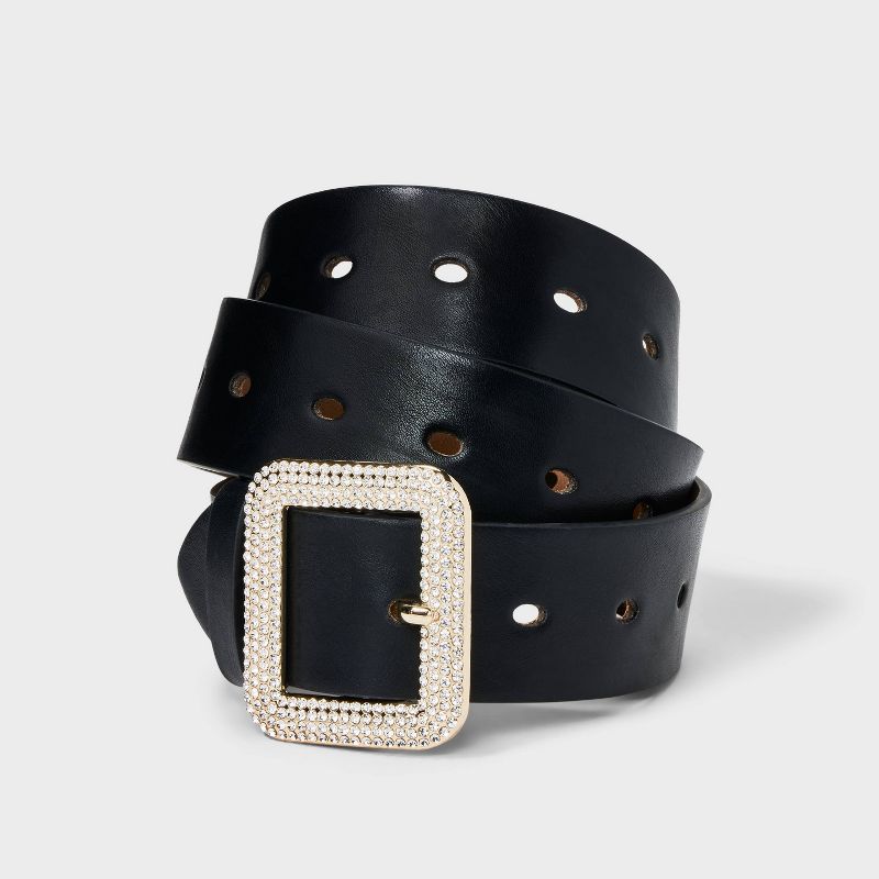 Women's Square Buckle Belt - A New Day™ Black, 1 of 5