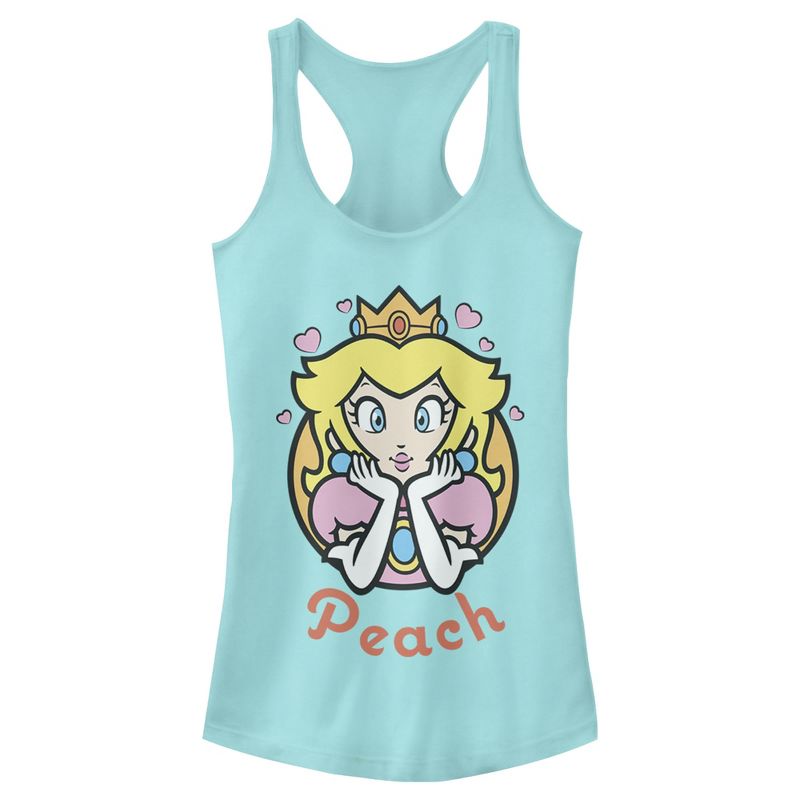 Juniors Womens Nintendo Super Mario Princess Peach Portrait Racerback Tank Top, 1 of 4