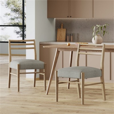 SKRAN Farmhouse Style Dining Chairs (Set of 2) for Dining Room - Grey Fabric Upholstered with Ladder Back Design and Rubberwood Legs