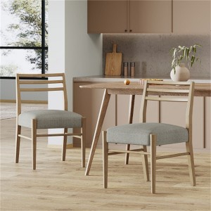 SKRAN Farmhouse Style Dining Chairs (Set of 2) for Dining Room - Grey Fabric Upholstered with Ladder Back Design and Rubberwood Legs - 1 of 4