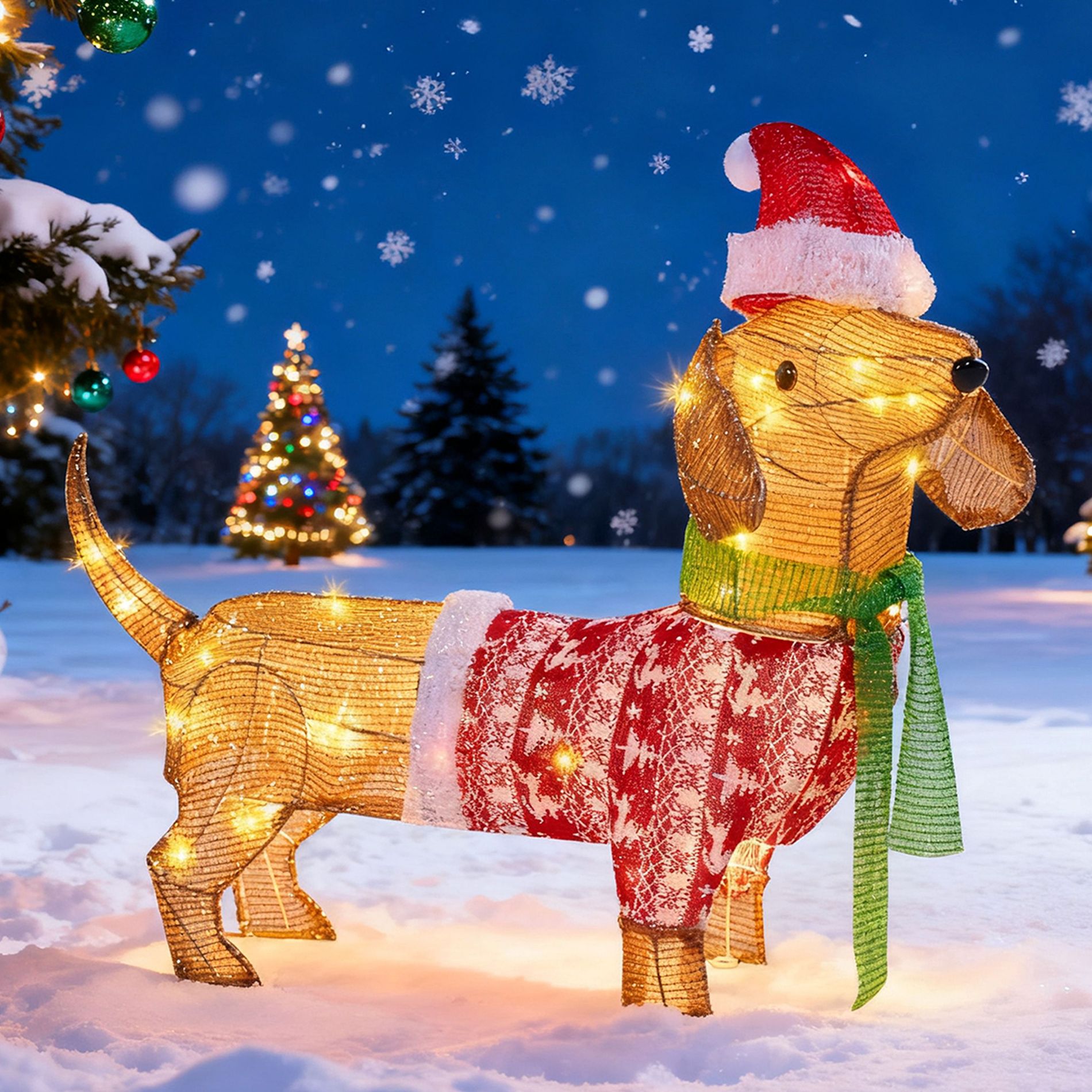 Joyfy 30'' Wiener Dog Christmas Outdoor Decorations, Wiener Dog Yard Light Decoration with 40 Warm White LED for Christmas Yard Porch Garde Decoration