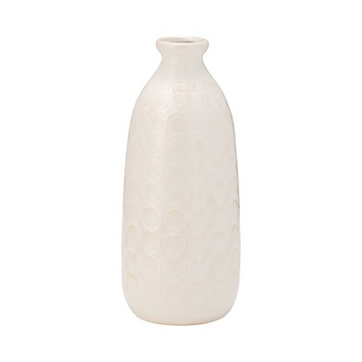 Sagebrook Home 12" Ceramic Vase - Contemporary Circle Design Ivory/Beige Vase For Floral Arrangements - Decorative Table Accent for Home or Office