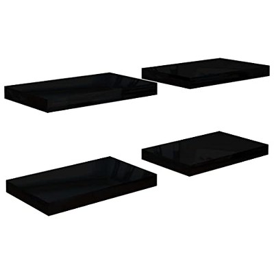 vidaXL Floating Wall Shelves 4 pcs High Gloss Black 15.7"x9.1"x1.5" MDF