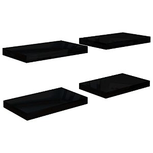 vidaXL Floating Wall Shelves 4 pcs High Gloss Black 15.7"x9.1"x1.5" MDF - 1 of 4