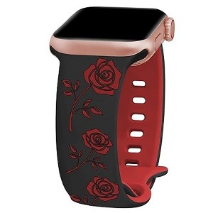 HTUTWOO Rose Floral Engraved Apple Watch Band, Two-Tone Silicone Strap 38/40/41/42/44/45/49mm for iWatch Series 11 10 9 8 7 6 5 4 3 2 1 SE Ultra - 1 of 4