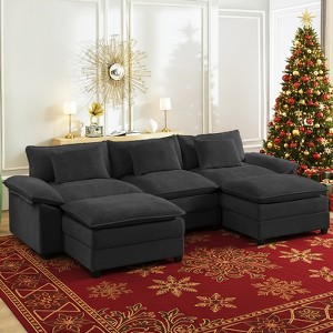 Mjkone 118''U-Shaped Modular Sectional Sofa,Chenille 5-Seat Cloud Sleeper Deep Seat Couch with Ottomans and Thickened Cushion - 1 of 4
