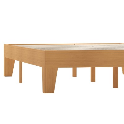 Natural Pine Full Platform Bed with Wood Headboard and Slats