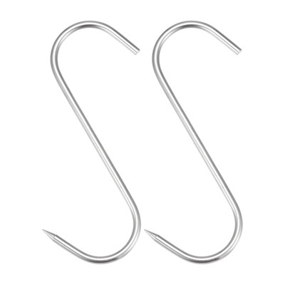 Unique Bargains Chicken Fish Beef Meat Hanging Drying Smoking Processing Stainless Steel S-Hook 2 Pcs