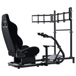 Dardoo Racing Simulation Cockpit With Ergonomical Black Seat And Triple Monitor Stand Fits For Logitech G923 G920 G29 Thrustmaster. - 1 of 4