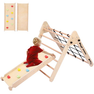 Toddler Indoor Gym Playset, 2-in-1 Wooden Climbing Toys, Triangle Folding Climbing for Climbing & Sliding for Boys and Girls