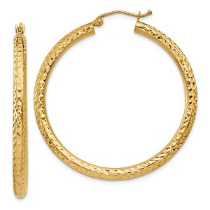Black Bow Jewelry 3mm, 14k Yellow Gold Diamond-cut Hoops, 40mm (1 1/2 Inch) - 1 of 4