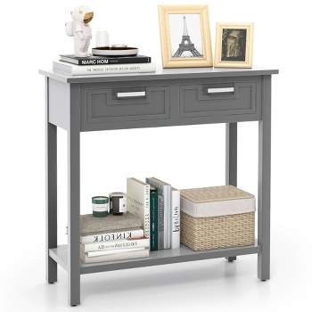 Tangkula Narrow Console Table with Drawers Retro Accent Sofa Table w/ Open Storage Grey