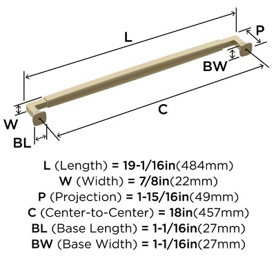 Amerock 19'' Golden Champagne Zinc Appliance Pull with Mounting Hardware