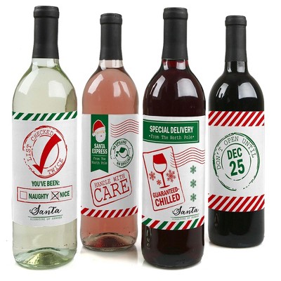 Big Dot of Happiness Santa's Special Delivery - From Santa Claus Christmas Decorations for Women and Men - Wine Bottle Label Stickers - Set of 4