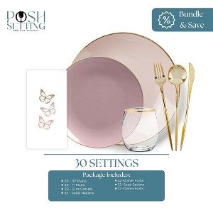 Posh Setting Blush Pink, Mauve & Gold Disposable Dinnerware Bundle Perfect for Thanksgiving – Organic (30 Settings) - 1 of 2