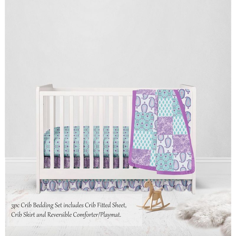 Bacati - Paisley Isabella Purple Lilac Aqua 3 pc Crib Bedding Set, 3 of 7