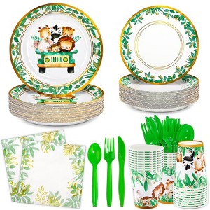 Hachikiko 168 Pcs Safari Animal Party Decorations,Jungle Theme Party Supplies Wild Zoo Disposable Tableware - 1 of 4